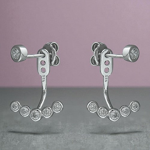 Sterling Silver CZ Bubble Ear Jacket Earrings – 925 Sterling Silver Rhodium-Plated