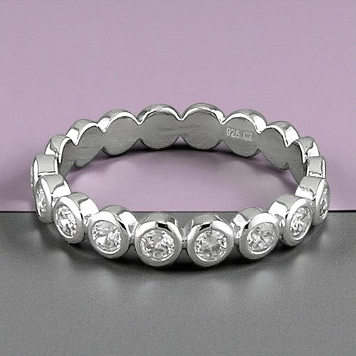 Sterling Silver CZ Bubble Eternity Ring – 925 Sterling SIlver Rhodium-Plated