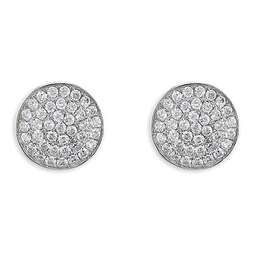 Sterling Silver CZ Pave Disc Stud Earrings – 8mm, 925 Sterling Silver