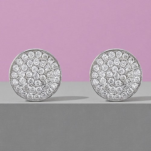 Sterling Silver CZ Pave Disc Stud Earrings – 8mm, 925 Sterling Silver