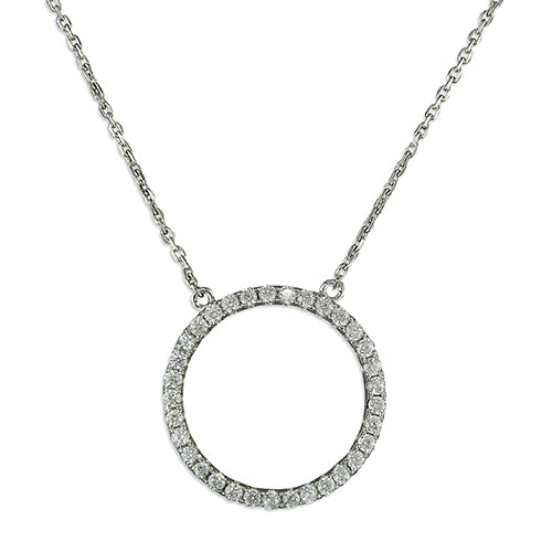 Sterling Silver CZ Open Circle Necklace – 925 Rhodium-Plated