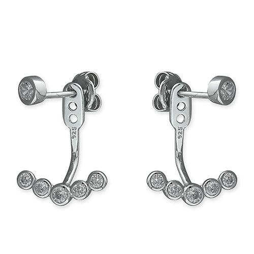 Sterling Silver CZ Bubble Ear Jacket Earrings – 925 Sterling Silver Rhodium-Plated