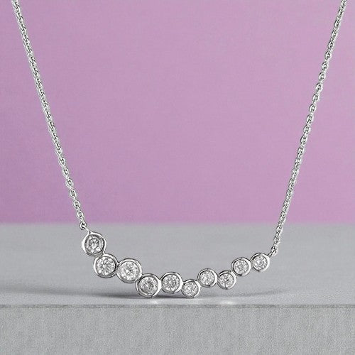 Sterling Silver CZ Bubble Bar Necklace – 925 Sterling Silver Rhodium-Plated