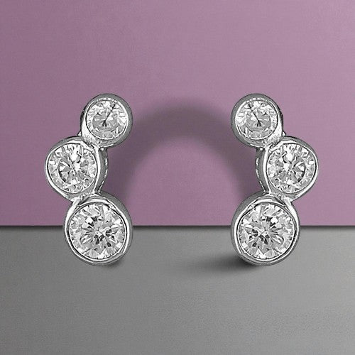 Sterling Silver CZ Bubble Trio Stud Earrings – 925 Sterling Silver Nano-Coated