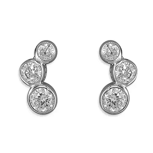 Sterling Silver CZ Bubble Trio Stud Earrings – 925 Sterling Silver Nano-Coated