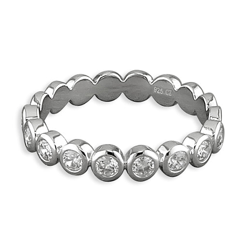 Sterling Silver CZ Bubble Eternity Ring – 925 Sterling SIlver Rhodium-Plated